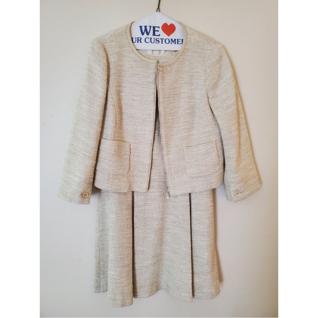 Women's Cream Tweed Jacket And Skirt Set
